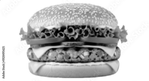 Halftone Cheeseburger Vector Illustration in Retro Dotted Pop Art Style