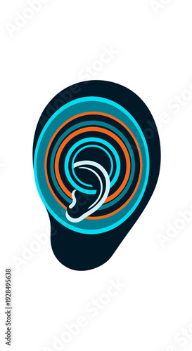 Abstract Ear Illustration Depicting Sound Waves and Auditory Perception for Digital Designs