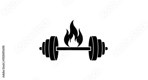 Fitness and Strength Icon: Barbell with Flame