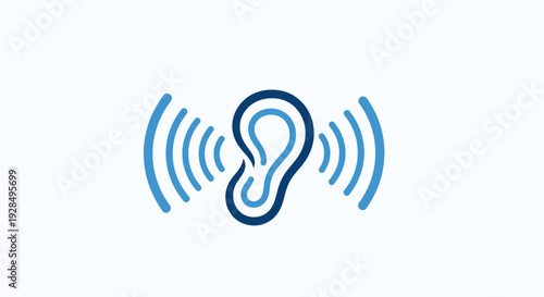 Abstract Ear Symbol with Sound Waves Representing Listening and Communication Concepts