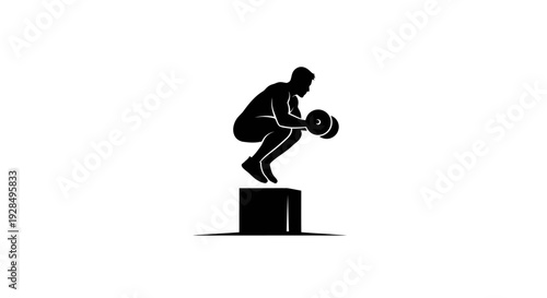 Silhouette of Man Lifting Dumbbell on Platform for Fitness Workout