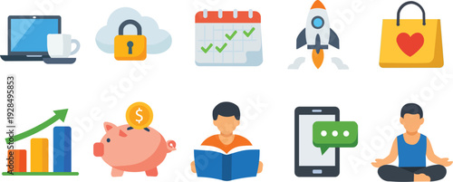 Modern Flat Business, Productivity and Lifestyle Icons Set