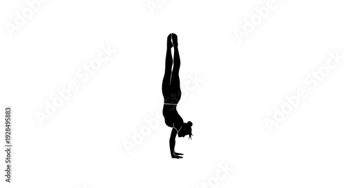 Silhouette of a person performing a handstand against a plain background
