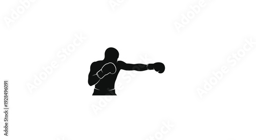 Boxing Fighter Silhouette with Punching Motion in Black and White