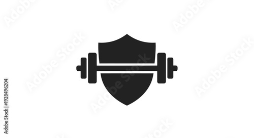 Fitness and Strength Icon with Shield and Dumbbell