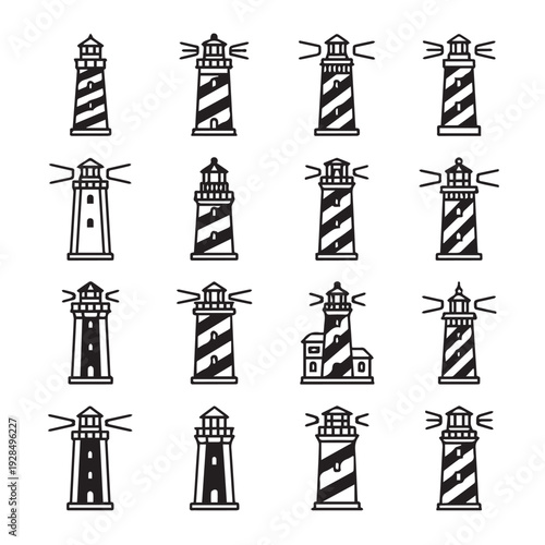 Lighthouse Icon Collection Set Navigation Aid Maritime Symbol Vector Graphic