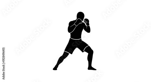 Silhouette of a boxer in fighting stance on white background