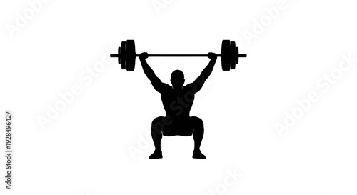 Silhouette of Person Performing Overhead Barbell Squat Exercise