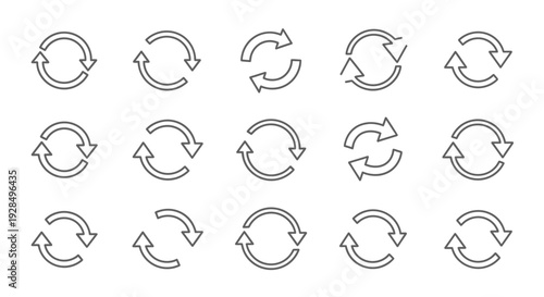 Refresh arrows, recycle line icons set. Vector illustration