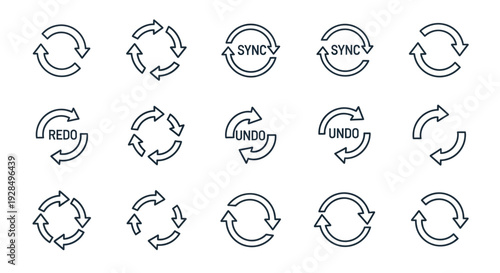 Refresh Arrows: Sync, Redo, Undo Icons Set