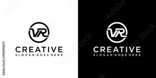 VR or RV initial letter logo design vector template