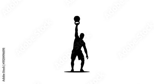 Silhouette of a muscular man lifting a dumbbell in fitness training