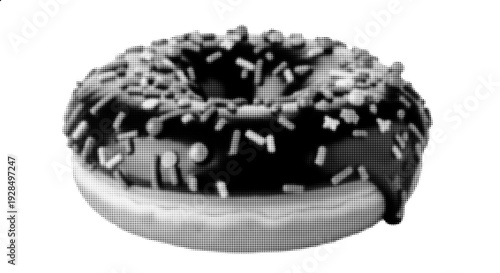 Halftone Chocolate Donut Vector Illustration in Retro Dotted Pop Art Style