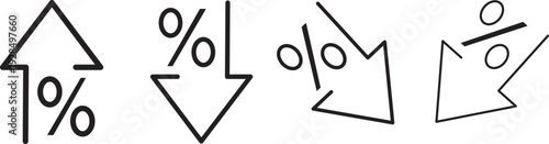 percentage icons, percent arrows icon set .Percent arrow up and down flat and line style symbols