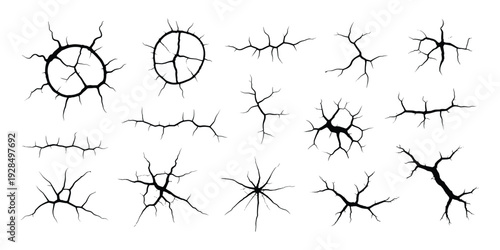 Black Cracked Ground Texture Elements Set crackle broken