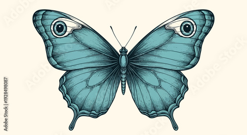 blue butterfly illustration, detailed insect wing design