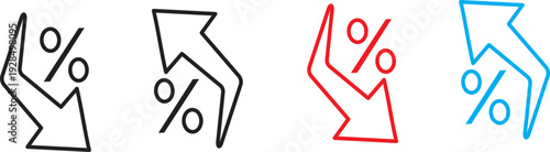 percentage icons, percent arrows icon set .Percent arrow up and down flat and line style symbols