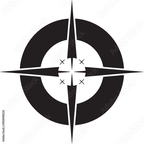 Monochrome compass rose illustration for navigation and exploration business projects, wayfinding