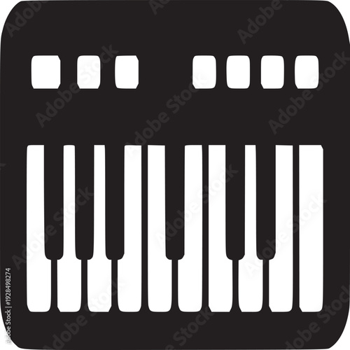 Simple black piano icon design for music creation and education, perfect for apps and websites