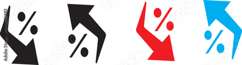 percentage icons, percent arrows icon set .Percent arrow up and down flat and line style symbols