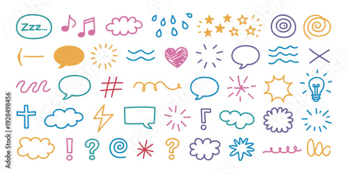 Colorful Hand Drawn Doodle Icons and Symbols Set speech bubble