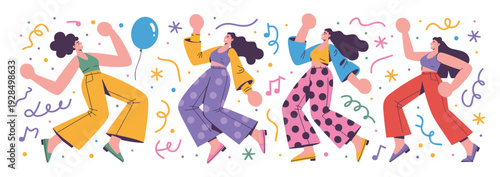 Dancing People and Party Decorations vector illustration