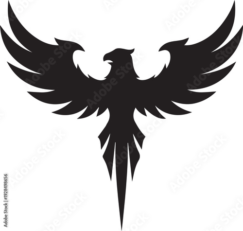Black silhouette of a mythical bird with outstretched wings