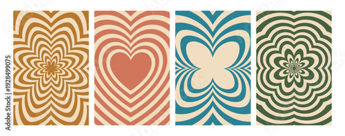 Retro Psychedelic Optical Illusion Patterns in Earth Tones