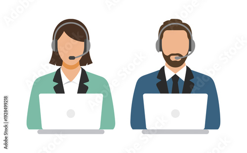 Two Customer Service Representatives with Laptops and Headsets