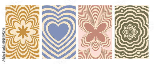 Vintage Psychedelic Optical Illusion Patterns in Pastel Tones