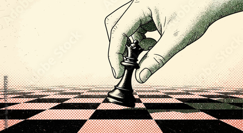 chess queen move, hand placing piece on chessboard