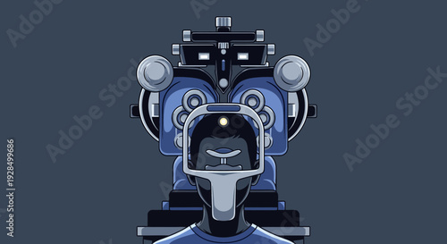 Abstract Illustration of Person Wearing Futuristic Optical Diagnostic Equipment