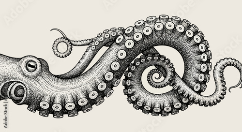 octopus illustration, detailed vintage drawing, sea creature art