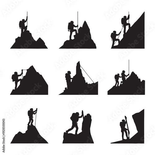 Mountain Climber Silhouette Collection Vector Set