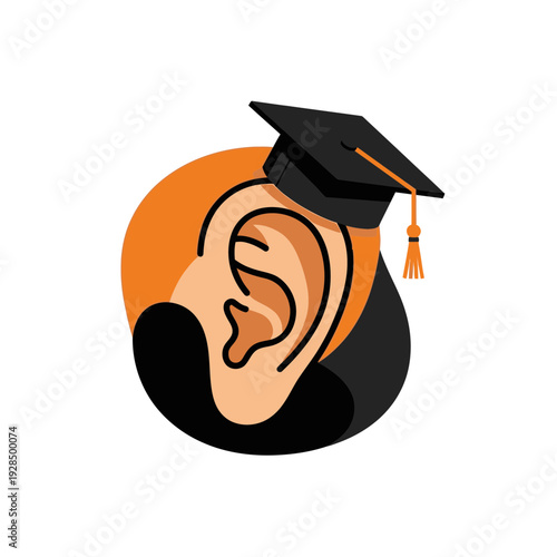 Academic Achievement Represented by an Ear Wearing a Graduation Cap in Vibrant Style