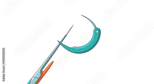 Abstract Surgical Instruments Illustrated With Teal and Orange Accents on White Background