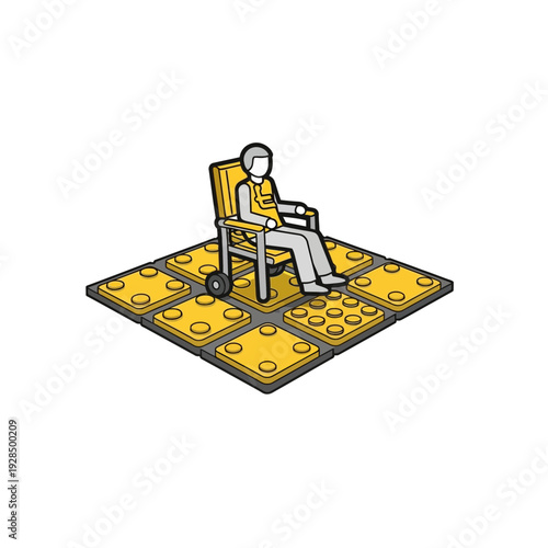 Accessibility Illustration: An Isometric View of a Person in a Wheelchair on Tactile Paving