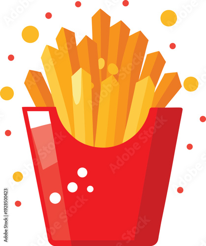 Crispy French Fries in Red Carton Box Flat Vector Illustration