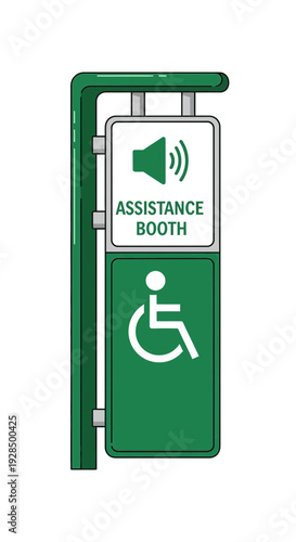 Accessible Assistance Booth Signage for Public Spaces Providing Aid and Support Services