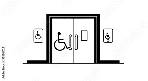 Accessible Entrance Icon Depicting a Doorway with Wheelchair Symbol for Inclusivity Design