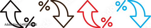 percentage icons, percent arrows icon set .Percent arrow up and down flat and line style symbols