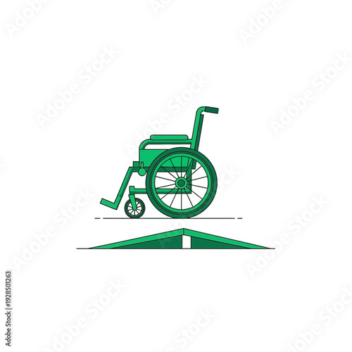 Accessible Mobility: Green Wheelchair Illustration with a Ramp Depicting Inclusive Design Concepts