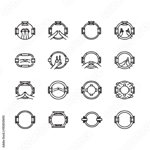 Pilates Ring Exercises Hand Positions Icons Vector Set