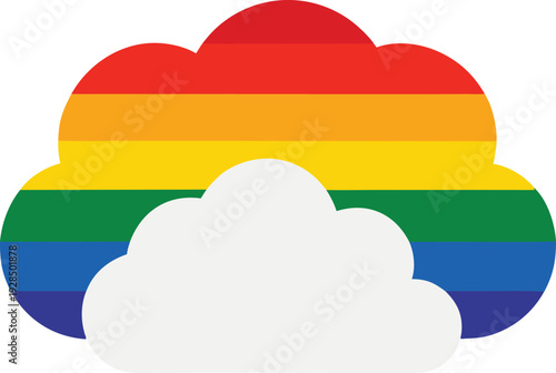 Rainbow Striped Cloud Icon Flat Vector Illustration on White Background