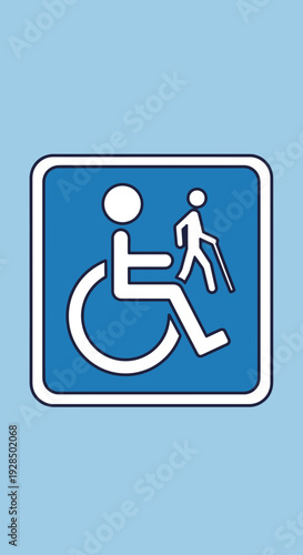 Accessible Symbol Depicting Wheelchair User and Walker with Support Signage For Public Spaces