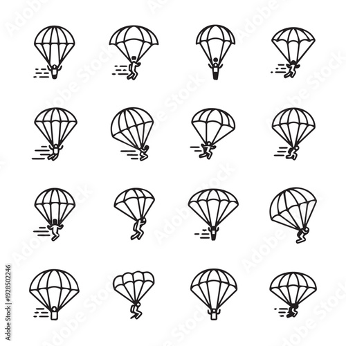 Parachutist Icon Set Skydiving Freefall Action Sports Vector Graphics