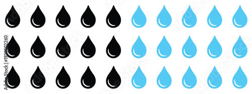 Water drop and liquid drop icon collection, rain, oil, or blood drop shape symbols, plumbing and pipeline logo concept, outline flat style vector graphics, editable vector