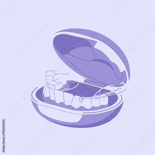 Aesthetic Illustration Depicting a Purple Teeth Retainer, Showcasing Orthodontic Care, And Dental