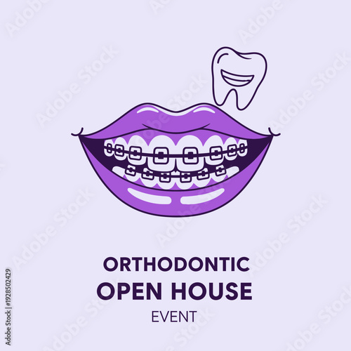 Aesthetic Orthodontic Open House Event Advertising Smiling Lips with Modern Dental Braces