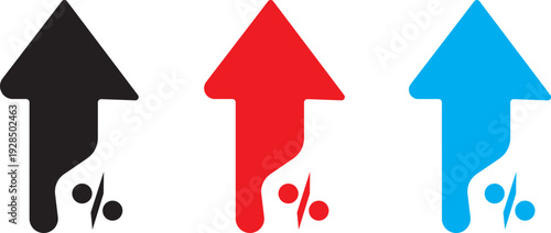 percentage icons, percent arrows icon set .Percent arrow up and down flat and line style symbols